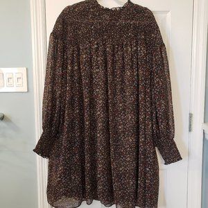 Terra & Sky Ditsy Floral Smocked Neck Dress, 3X, EUC